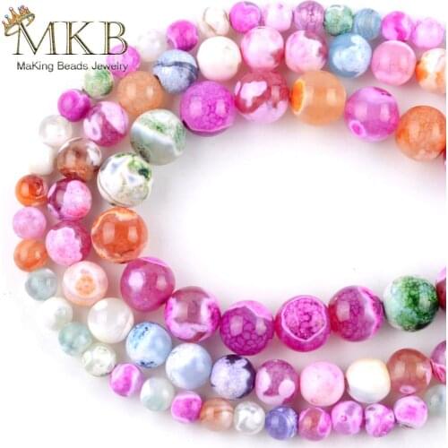 Wholesale Natural Stone Colorful Fire Agates Round Spacer Loose Beads For Jewelry Making 6/8/10mm DIY Bracelets Necklaces 15inch