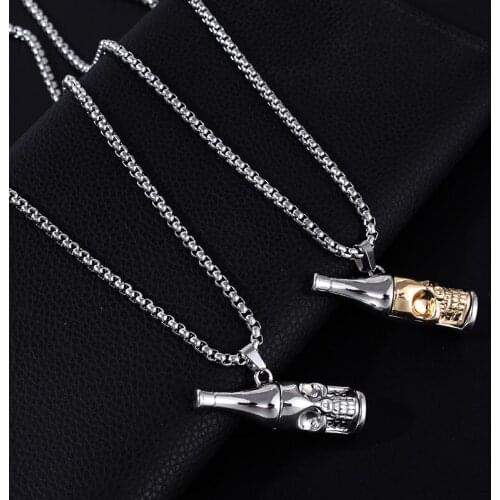 New product punk stainless steel fashion long necklace beer bottle female gothic sweater chain hip-hop necklace mens gothic jew