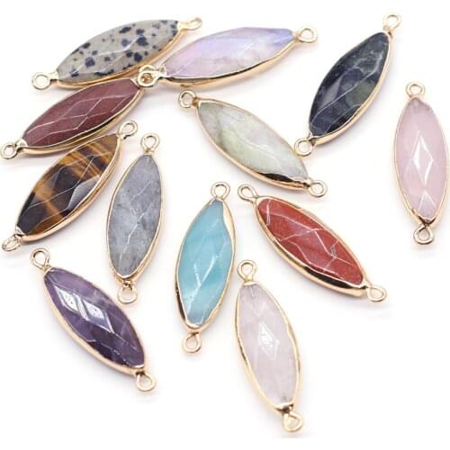 Natural Stone Pendant Connectors Marquise Faceted Crystal Agates Amethysts Stone Charm for Jewelry Making Necklace Bracelet Gift