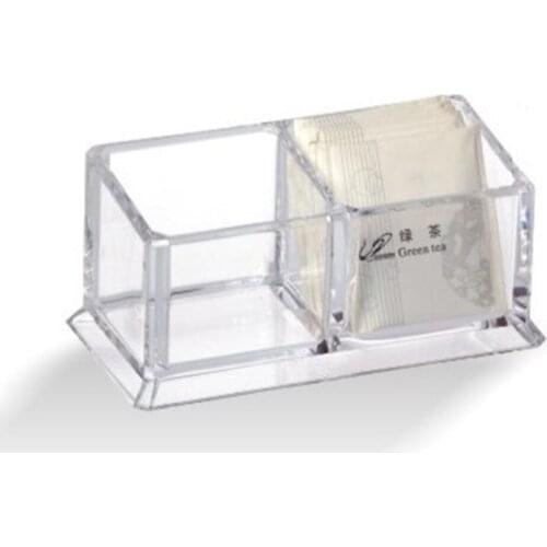 2 Compartment Clear Acrylic Tea Bags Holder Coffee Sugar Bag Boxes Acrylic Storage Box