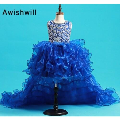 Real Photos High Low Pageant Dresses For Girls Sleeveless Beaded Organza Flower Girl Dress 2020 Girl First Communion Dresses