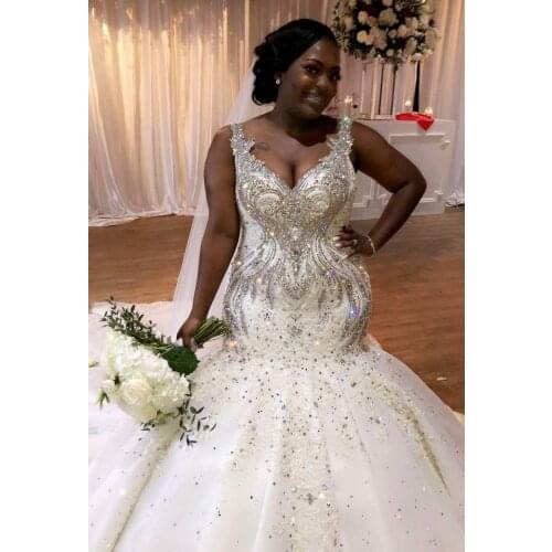 Luxury Wedding Dresses Plus Size Women Major Beading Crystals Bride African Mermaid Bridal Gowns vestidos de novia