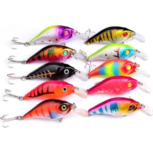 10pcs 7.5CM 10.2G 6# Hooks Hard Plastic Crankbaits Wobble Pike Bass Fishing Lures Fishing Tackle