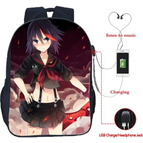 Kill La Kill Matoi Ryuuko Backpack USB Cable Knapsack High Quality Boys Girls Schoolbag Waterproof Bookbags Men Women Mochilas