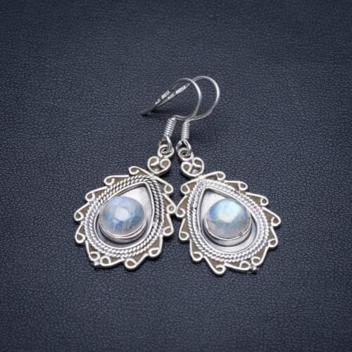 Natural Rainbow Moonstone Handmade Boho 925 Sterling Silver Earrings 1 3/4" S1734