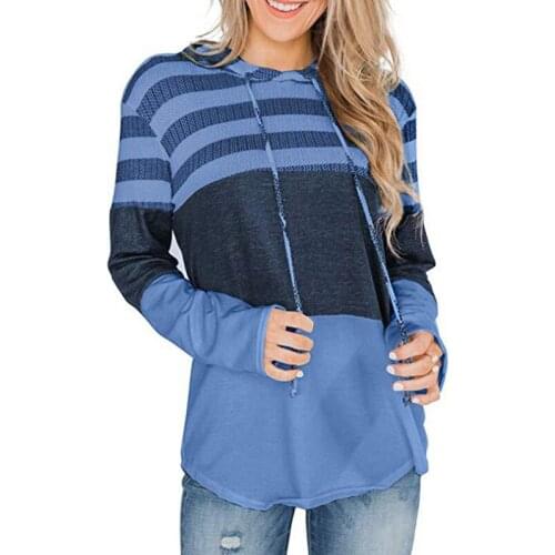 Spring Autumn Patchwork Tops Fashion Lady Autumn Stitching Hooded Sweateshirt Fashion Long Sleeve Contrasting Color Top 2021