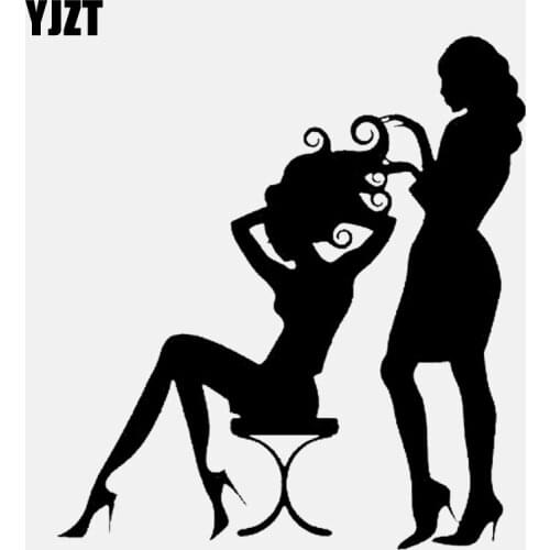YJZT 13.7CM*15.1CM Lovely Hair Dresser Beauty Salon Girls Vinyl Decoration Car Sticker C22-0272