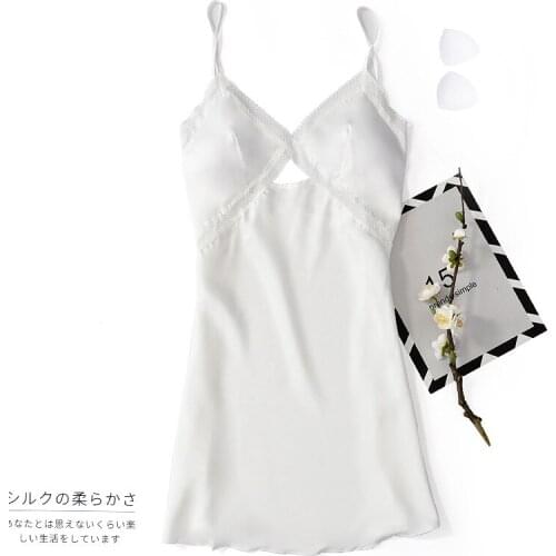 Ladies Sexy Silk Sleepwear Satin Nightgown V-neck Nightdress Slip Nighties Summer Night Dress Lace Night Gown Lingerie For Women