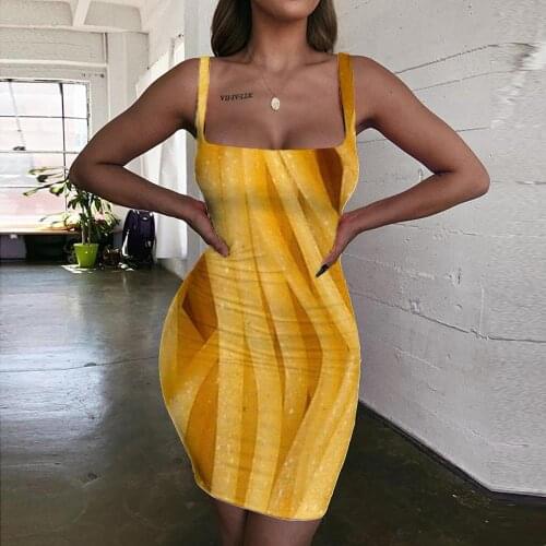 Giyu Brand Spaghetti Dresses Women Line Bodycon Dress Yellow Halter Sleeveless Womens Clothing Club Beach Beach High Quality