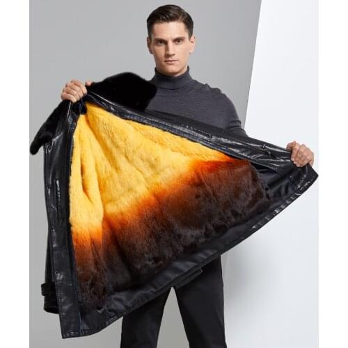 Winter Leather Jacket Men Single Breasted Long Trench Coats New Fashion Real Fur Collar Leather Jackets Male Windproof Coats 4XL