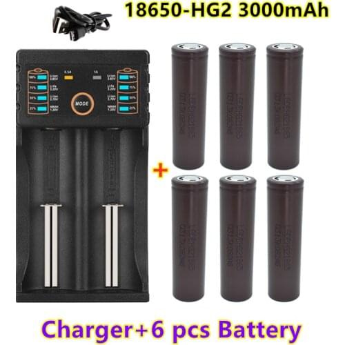 100% original 18650 battery HG2 3000 mah 3,7V rechargeable battery for LG HG2 18650 lithium battery 3000 mah+ charger
