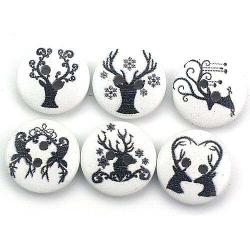 100PCS 15mm Wooden Christmas Reindeer Deer Buttons Mix Xmas Wood Sewing 2 Holes for Scarpbooking Garment Accessories
