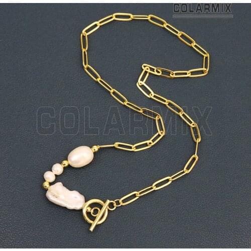 6 Pcs Pearls Link chain necklace Gold color Chain Gold Pearls Pendant necklace Elegant Necklace 90029