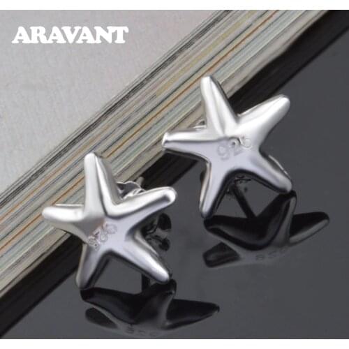 925 Silver Cute Starfish Stud Earrings For Women Girls Silver Jewelry