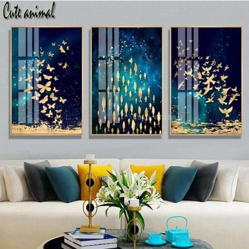 Diamond Painting Full Square round Drill Golden butterfly fish bird animal 3pcs Diamond Mosaic diamond Embroidery cross stitch
