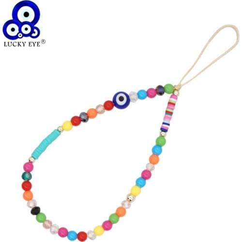 Lucky Eye Plastic Colorful Beads Turkish Evil Eye Keychain Hanging Decoration Car keyring Key Chain for Women Girls Men LE858