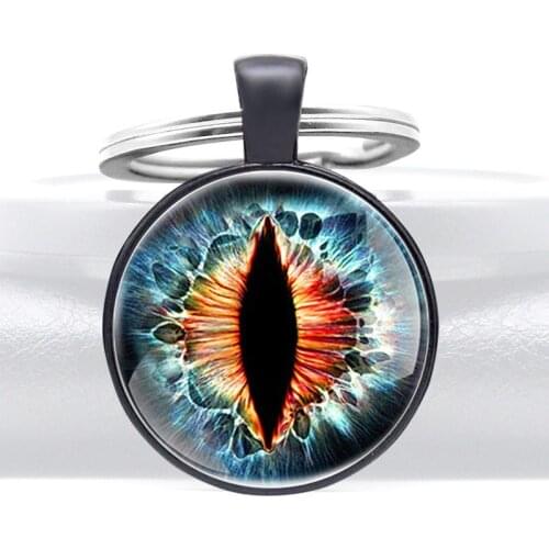 Black Classic Devils Eye Design Glass Dome Pendant Key Chain Charm Men Women Jewelry Key Rings
