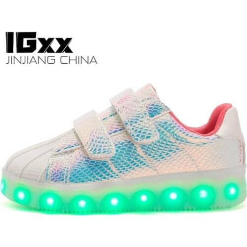 IGxx LED Light Up Shoes For Kids Hook&Loop Best Gift USB Charging Glowing Shoes LED Kids Shoes Child Luminous LED Sneakers Boys