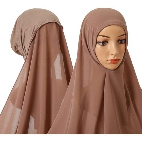 Stretch Hijab Cover Headwrap Turbante Chiffon Hijab With Bonnet Elastic Rope Cap Bubble Heavy Solid Color Inner Scarf Headband