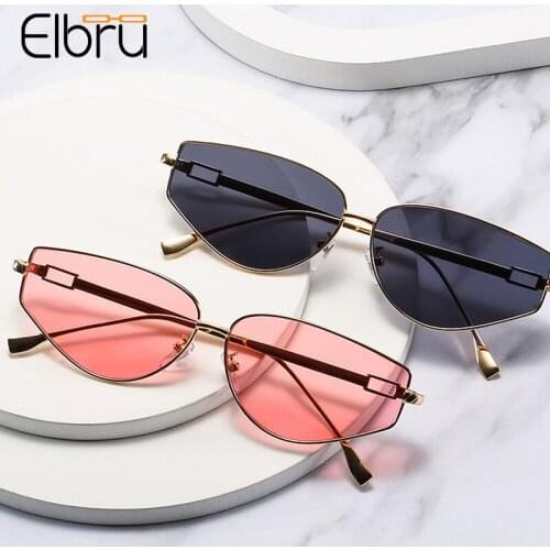 Elbru 2021 New Small Sunglasses Men Women Metal Gold Irregular Frame UV400 Sunshade Retro Fashion Colorful HD Lens Sun Glasses