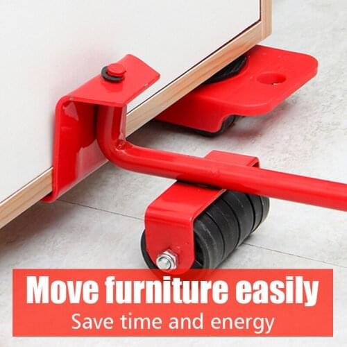 Furniture Mover Tool Transport Lifter Heavy Stuffs Moving 4 Wheeled Roller with 1 Bar Set