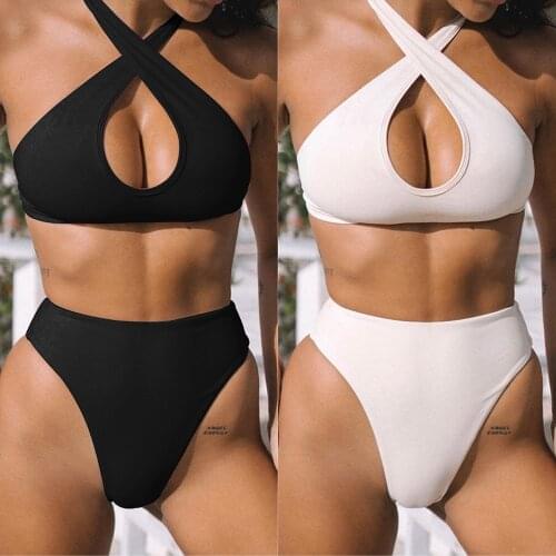 Summer Beach 2021 Two-piece Bikinis Women Swimsuit Solid Sexy Swimwear Push Up Hollow out Bathing Suit Maillot De Bain Femme