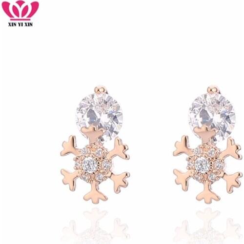 Cute Tiny Snowflake Stud Earrings Women Gold Color Cubic Zirconia Earring For Wedding Party Summer Fashion Jewelry Wholesale