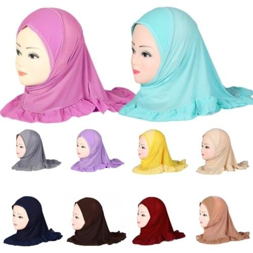 Muslim Kids One Pieces Amira Hijab Ruffle Headwear Islamic Girls Ramadan Prayer Wrap Shawl Arab Children Turban Middle East Caps