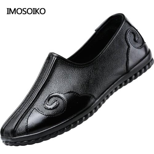 2021 New Mens Loafers Chinese Style Fashion Casual Shoes Top Layer Cowhide Rubber Soft Sole Comfortable Leather Shoes