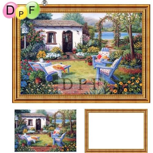 DPF Diamond Embroidery kit back yard 5d Round full Diamond painting Cross Stitch with Framed Rhinestone home Decor painting