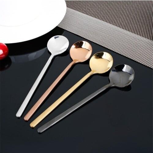 Stainless Steel 13.5cm Mini Round Spoon Korean Dessert Coffee Stirring Spoon Children Mini Spoon Kids Fruit Soup Spoon Carried