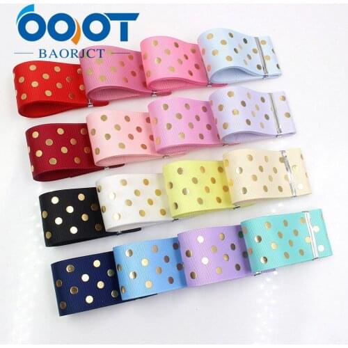 OOOT BAORJCT I-19518-1248,38mm,10yards Solid color dot hot stamping grosgrain Ribbons,bow cap DIY accessories decorations