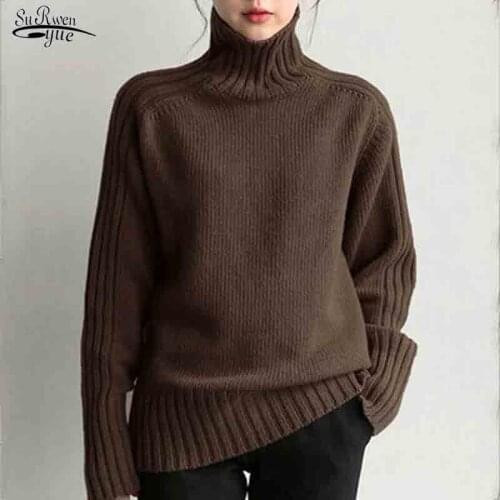 2021 Autumn Thick Loose Turtleneck Pullovers Winter Elegant Warm Sweater for Women Korean Soft Knitted Solid Sweater Tops 16646