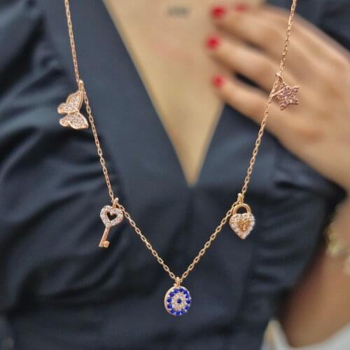 Handmade Fortune Necklace 5-Piece Zircon Stone For Women Girls Valentines Day Fashion Jewelry Elegant