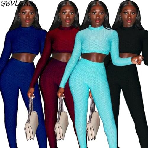 Casual Tracksuit Fish-Scale Pattern Crop Tops Ankle-Length Pants Sportwear Set Hot Sale Winter Women Plus Size Two Pieces Suits