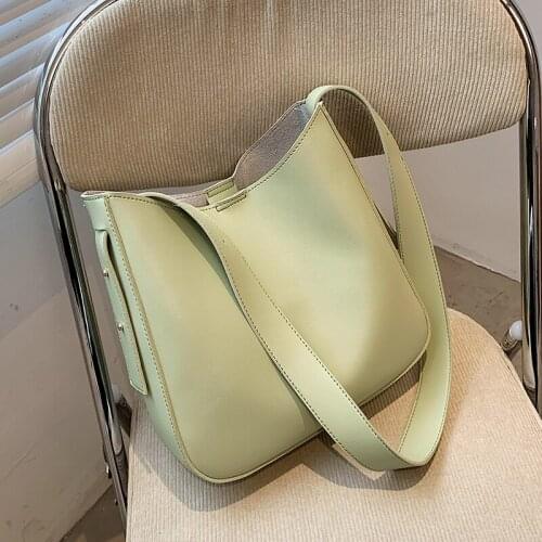 Simple PU Leather Bucket Crossbody Bags for Women 2021 Fashion Female Solid Color Shoulder Handbags and Purses Green White