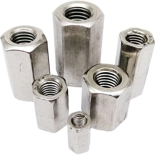1/2/5pcs M5 M6 M8 M10 M12 304 Stainless Steel Hexagon Hex Extend Long Lengthen Rod Connector Joint Sleeve Tubular Coupling Nut