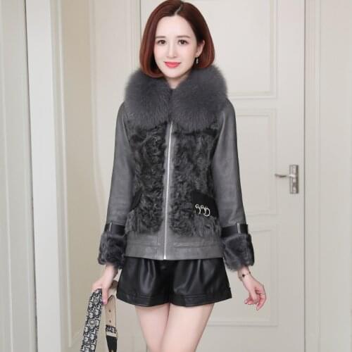 Genuine Wool Fur Coat Real Sheepskin Leather Jackets Women Fox Fur Collar Womens Coats Cotton Womens Clothing Casaco Zjt1688