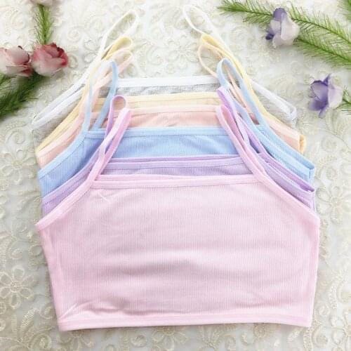 Student Girls Training Bra Spaghetti Strap Ribbed Bandeau Cami Crop Underwear