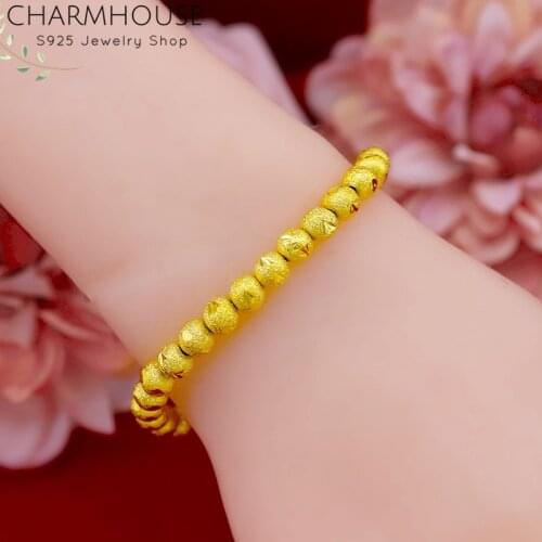Pure Yellow Gold Color Bracelets for Women 5mm Bead Ball Chain Bracelet & Bangle Wristband Pulseira Femme Wedding Bridal Jewelry
