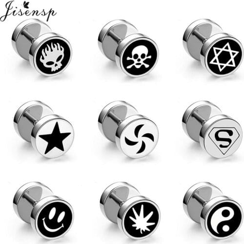 Punk Stud Earrings for Women Men Black Stainless Steel Cheater Faux Fake Ear Plugs Flesh Tunnel Gauges Tapers Stretcher Earring