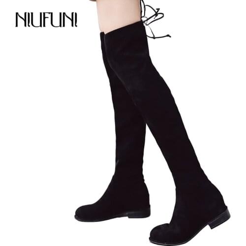 Womens Fashion Comfy Vagan Suede Block Heel Thigh High Over The Knee Boots Low Heel Boots