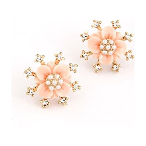 Fine Crystal Imitation Pearl Flower Stud Earrings For Women 3 Color