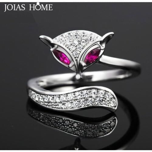 JoiasHome Resizable Silver 925 Ring for Women Trendy Fine Jewelry with Gemstones Fox Animal Creative design Female Accessory