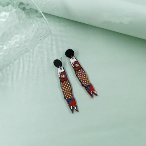 ZiccoWong Vintage Handmade Relief Carp Long Drop Earring For Women Acrylic Creative Animal Fish Dangle Eardrop Fashion Jewelry