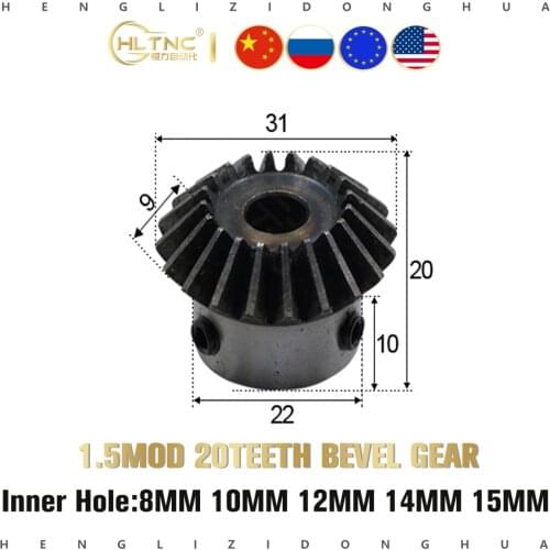 1pc 1.5 Modulus 20 Teeth inner hole 8mm 10mm 12mm 14mm 15mm Gear Teeth Spiral Bevel Gears For Violent model Car Modification DIY