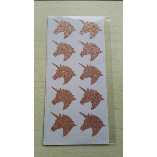 3.8x3.3cm Rose Gold Unicorn glitter sticker label