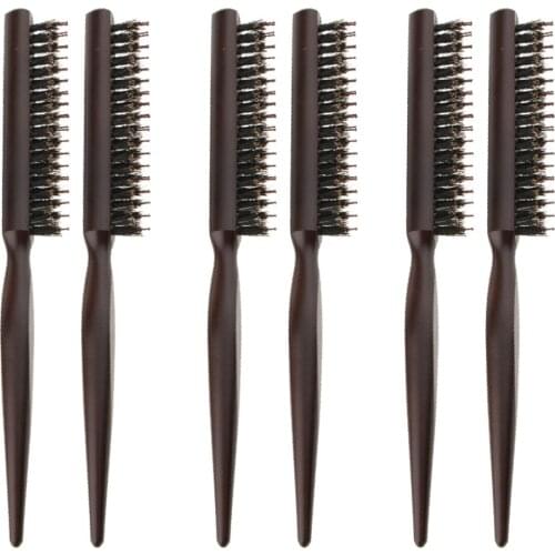 6Pcs 3 Rows Wood Natural Bristle Teasing Comb Brush Back Combing Brush 24cm