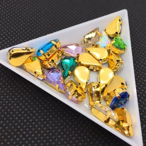 6x10mm 8x13mm Teardrop Glass stone With Gold Claw setting for sewing,Sew on Pear Stone