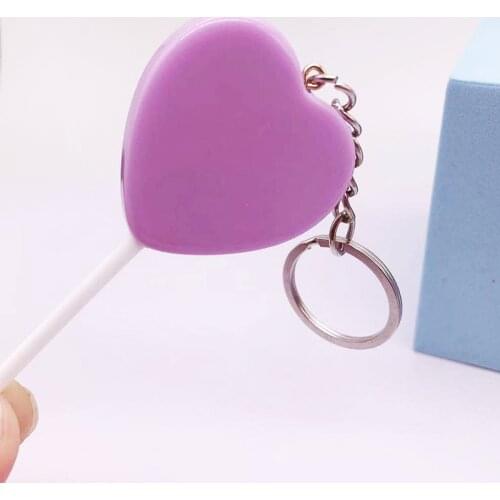 1PC Solid Color Acrylic Flat Lollipop Keychains Heart Shaped Candy with Stick Kids Birthday Gift Girls Phone Bag Hanging Keyring